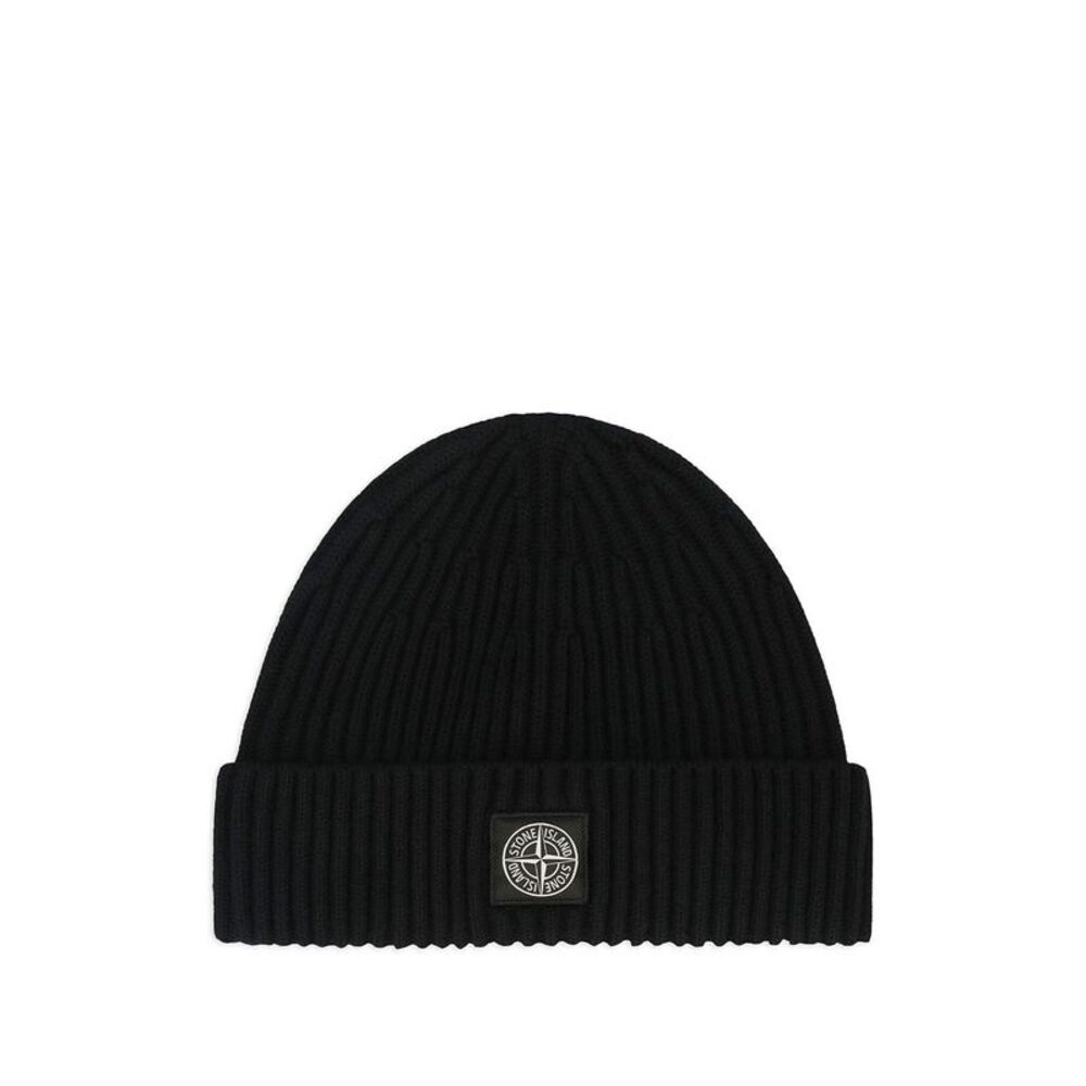 Stone Island Men Ribbed Wool Beanie With Compass Patch